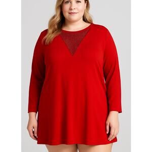 Staccato red dress boxy mini 3/4 sleeve loose fitting roll tab sleeves SZ L